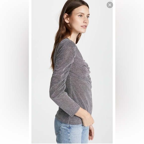 NWOT Rebecca Taylor Metallic Silver ruched 3/4 puff sleeves Blouse sz XS - Picture 7 of 13